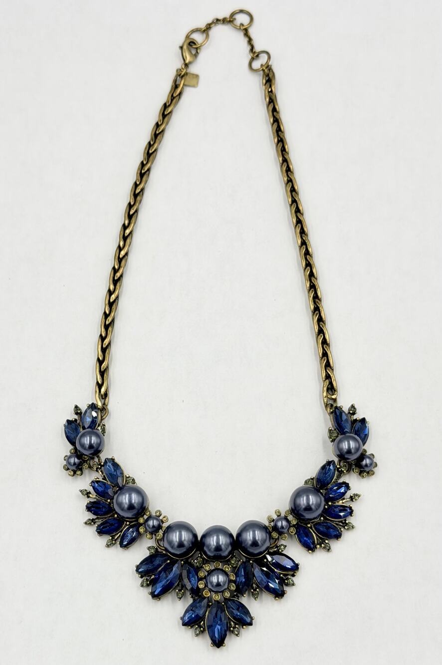 Banana Republic Elegant Art Deco Rhinestone Faux Pearls Statement Bib Necklace